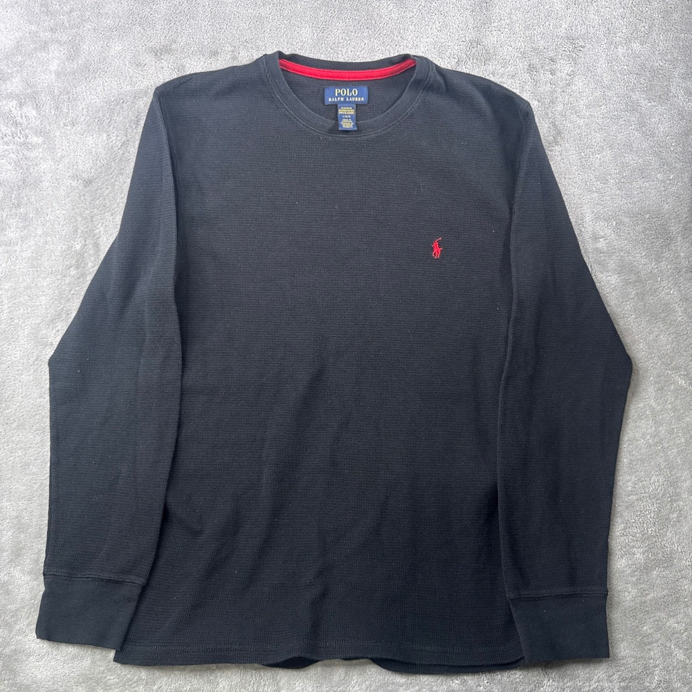 Polo Ralph Lauren Sleepwear Mens Large Black Waffle Knit Thermal Long Sleeve